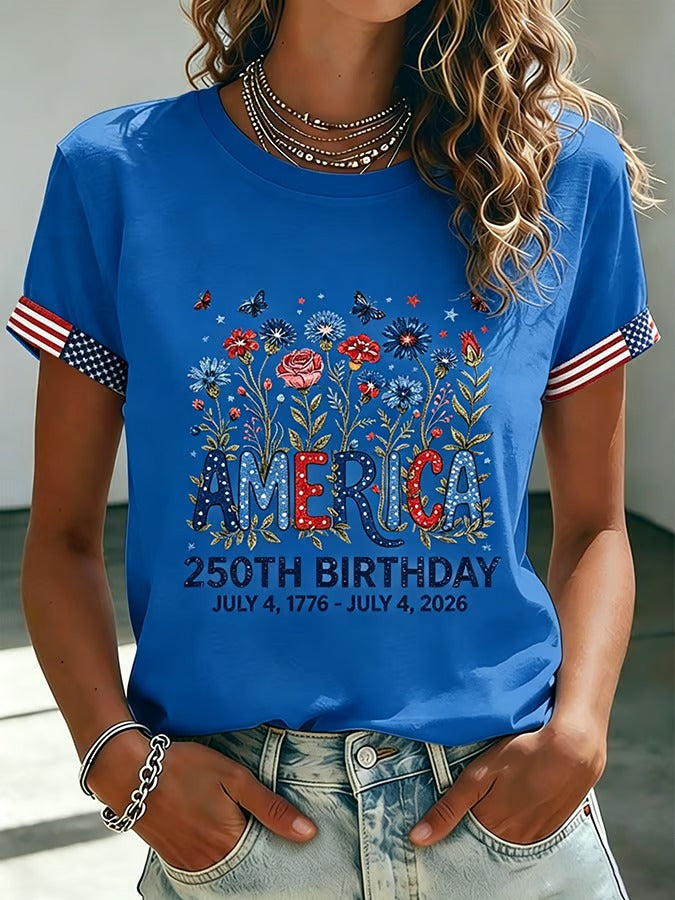 🔥Buy 3 Get 10% OFF 🔥Women's 250 Years Of Freedom Flower Art Print T-shirt