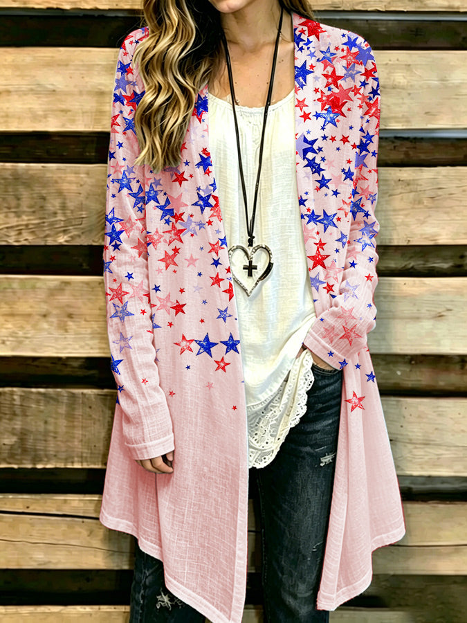 Women'S Casual Patriotic Star Printed Cardigan