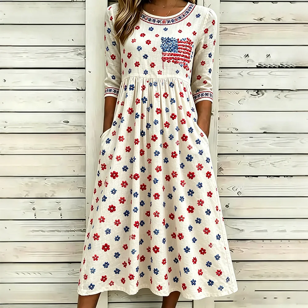 Women'S Retro Flag Printed Casual Dress