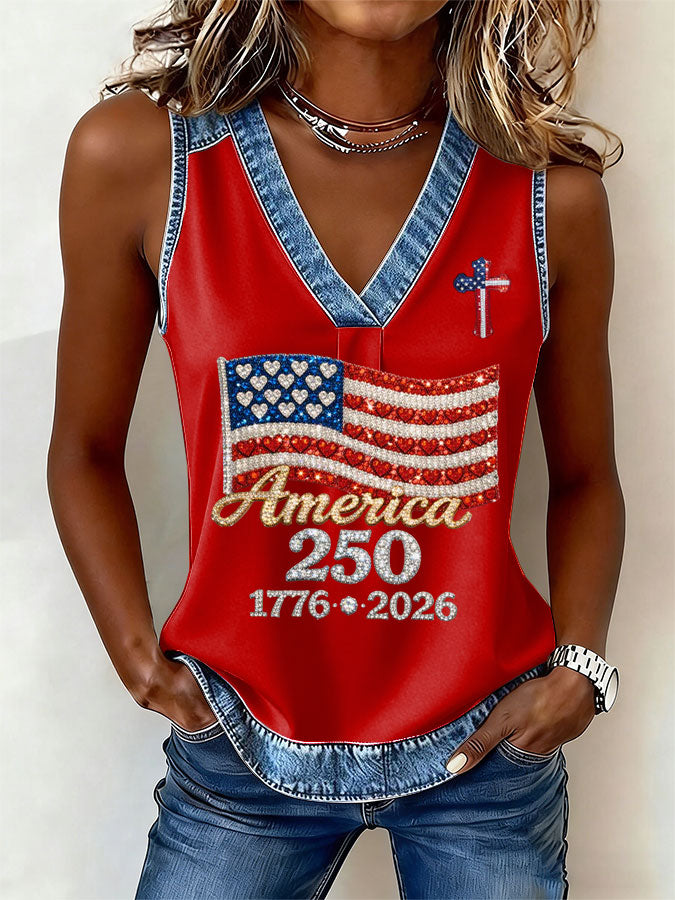 🔥Buy 3 Get 10% OFF 🔥Women's America Flag Print Sleeveless Top