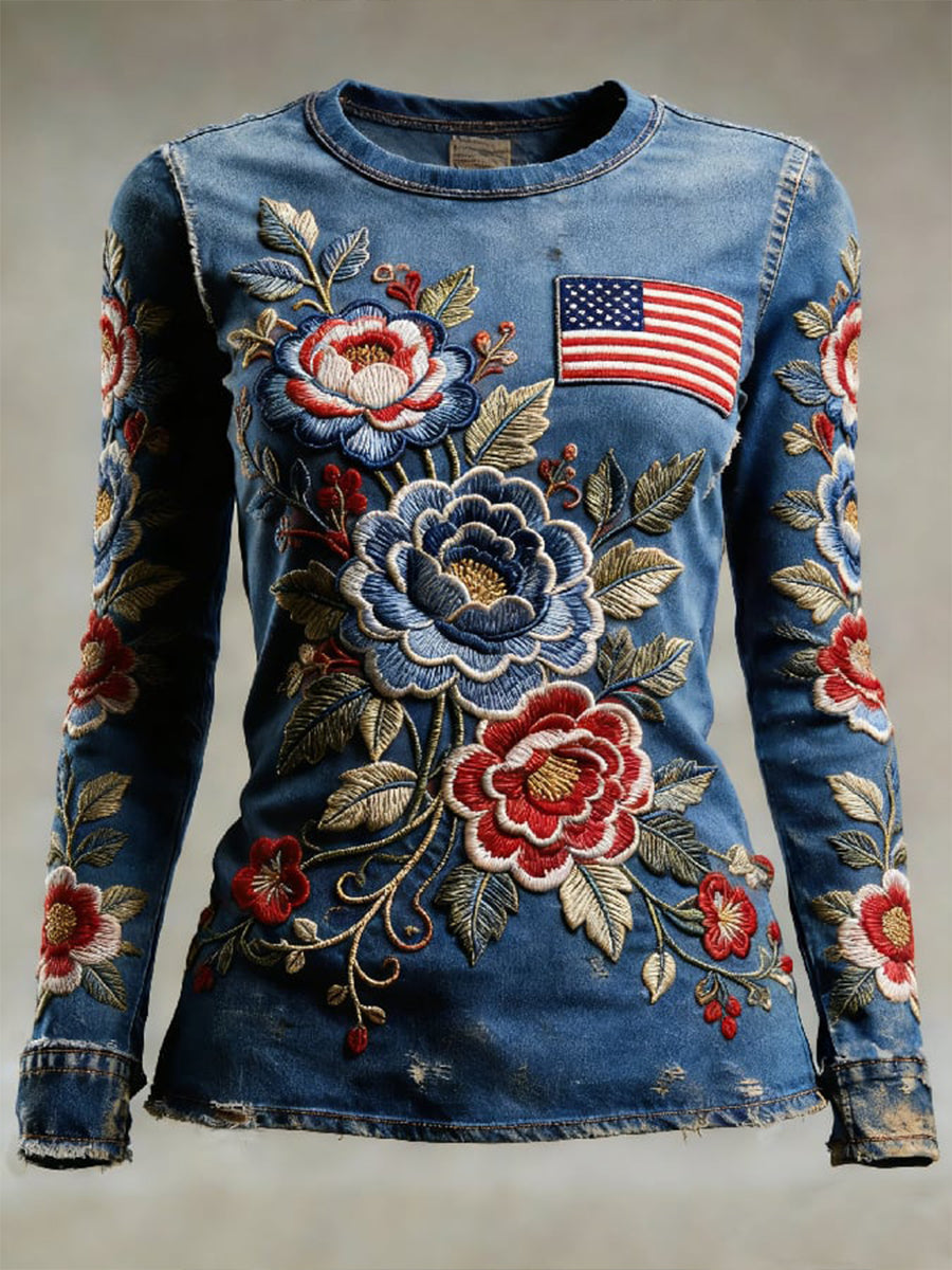 Women's American-style long-sleeve T-shirt
