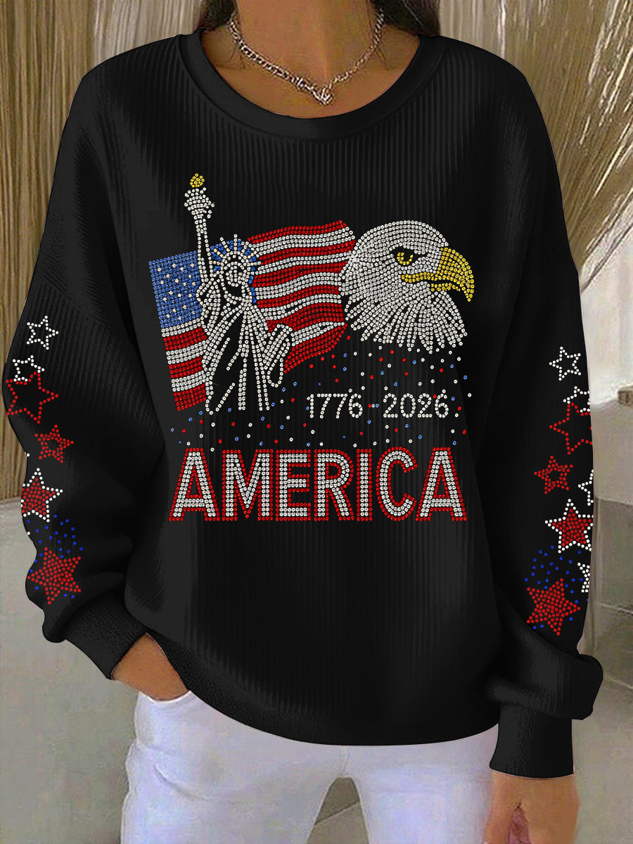Women's USA 1776-2026 Rhinestone Pattern Sweatshirt