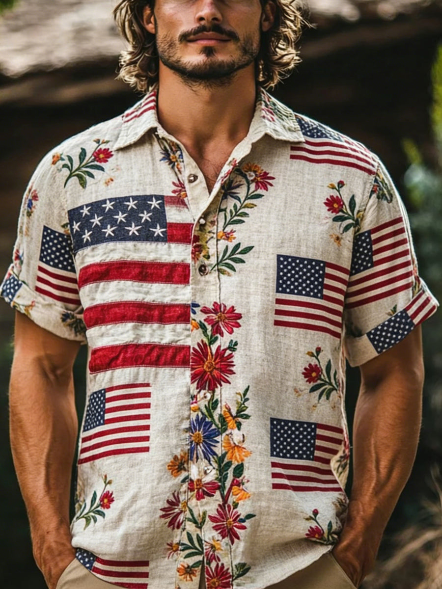 Men's USA Plants Flowers Printed Casual Top