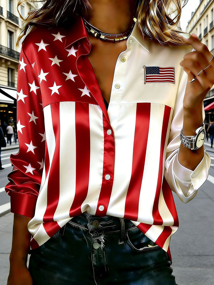 Women's USA Flag Satin Shirts