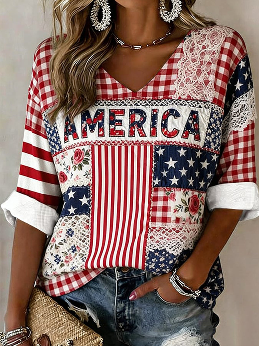 Women's American long-sleeve T-shirt