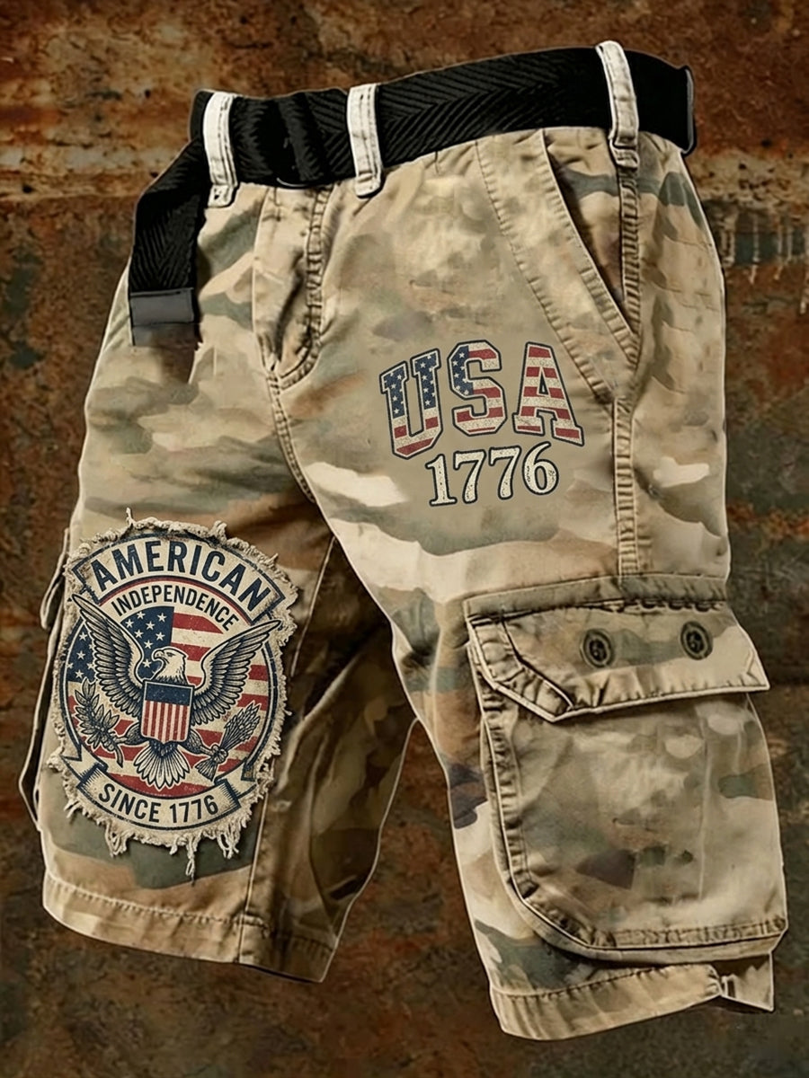 Men's USA 1776 Camouflage Print Casual Cargo Shorts