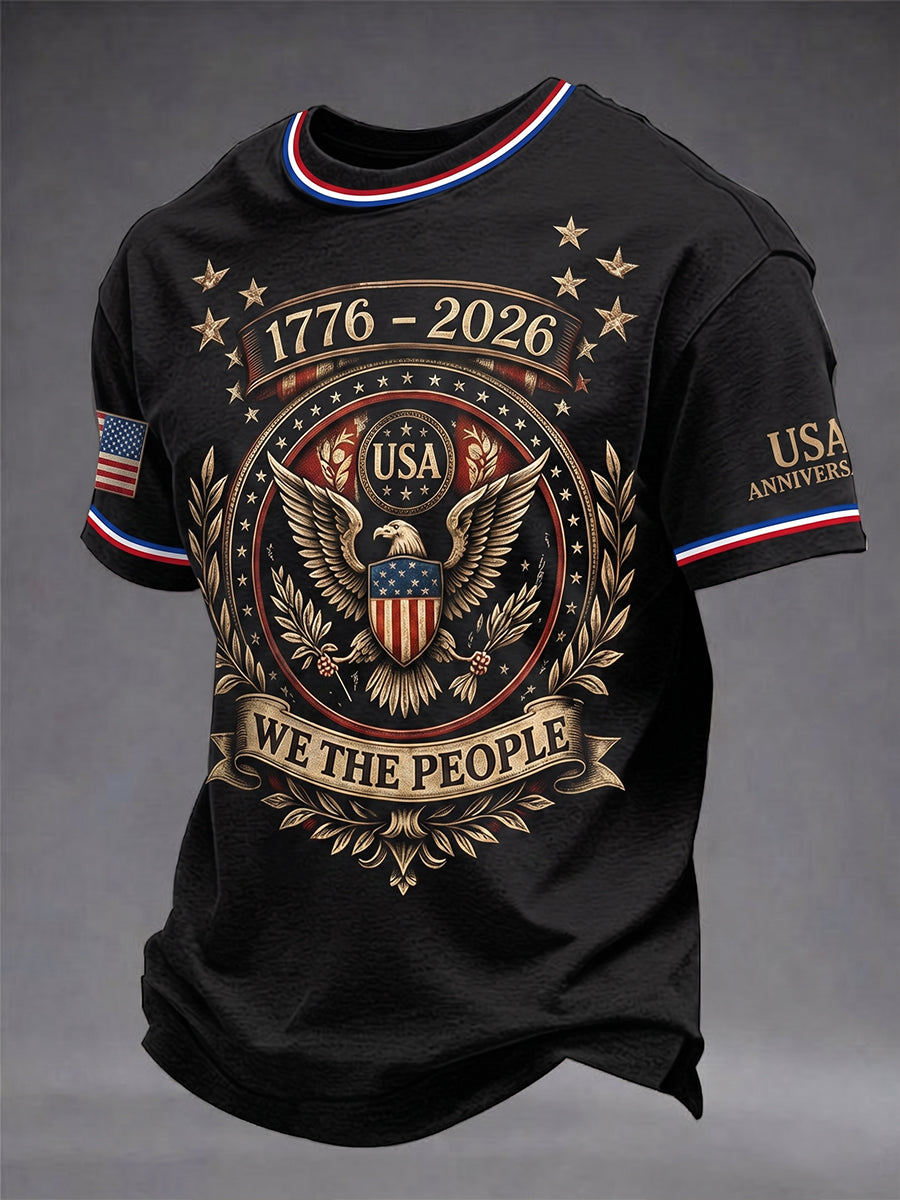 Men's Retro Independence Day Eagle Pattern Casual Short Sleeve T-shirt
