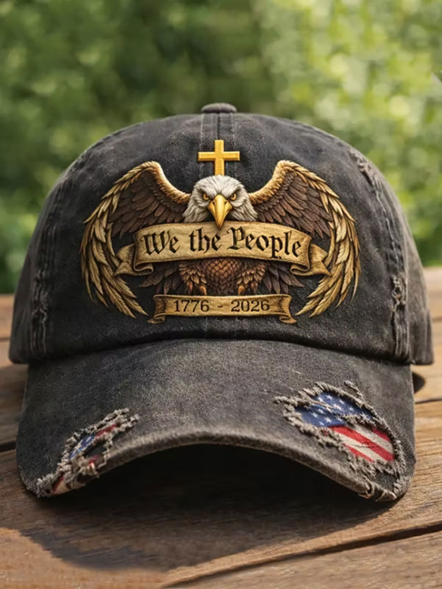 Unisex Vintage Independence Day Eagle We The People Cross Print Hat
