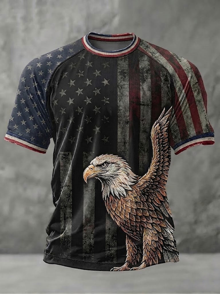 Men's America Flag Eagle Printed T-Shirt