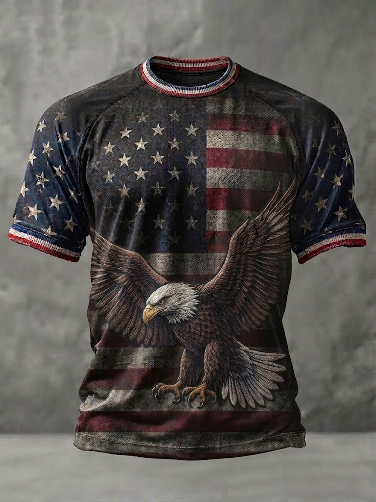Men's America Flag Eagle Printed T-Shirt
