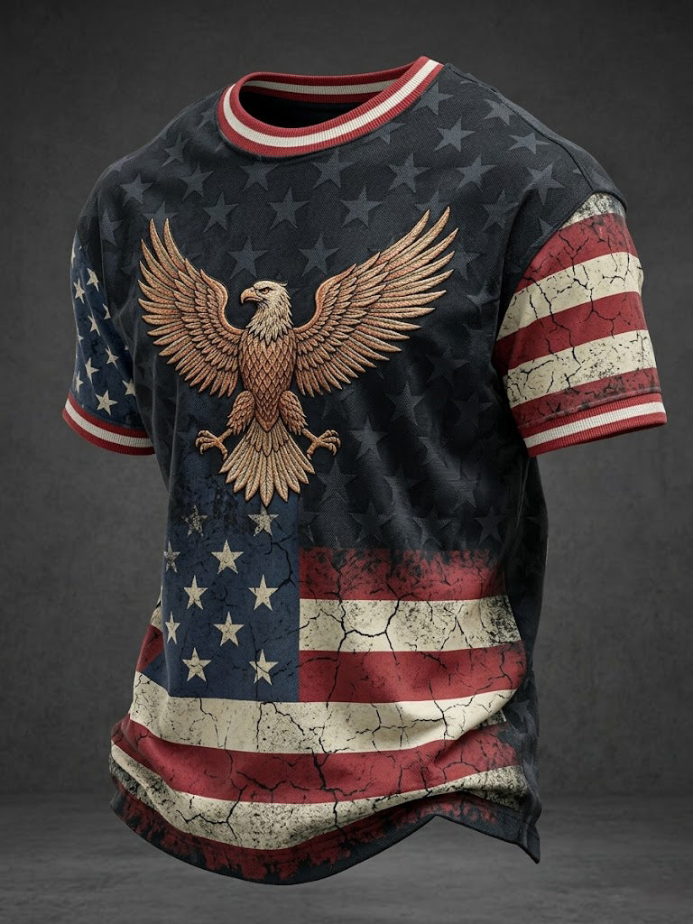 Men's America Flag Eagle Printed T-Shirt