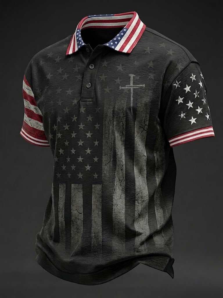 Men's America Flag Faith Cross Printed Shirt