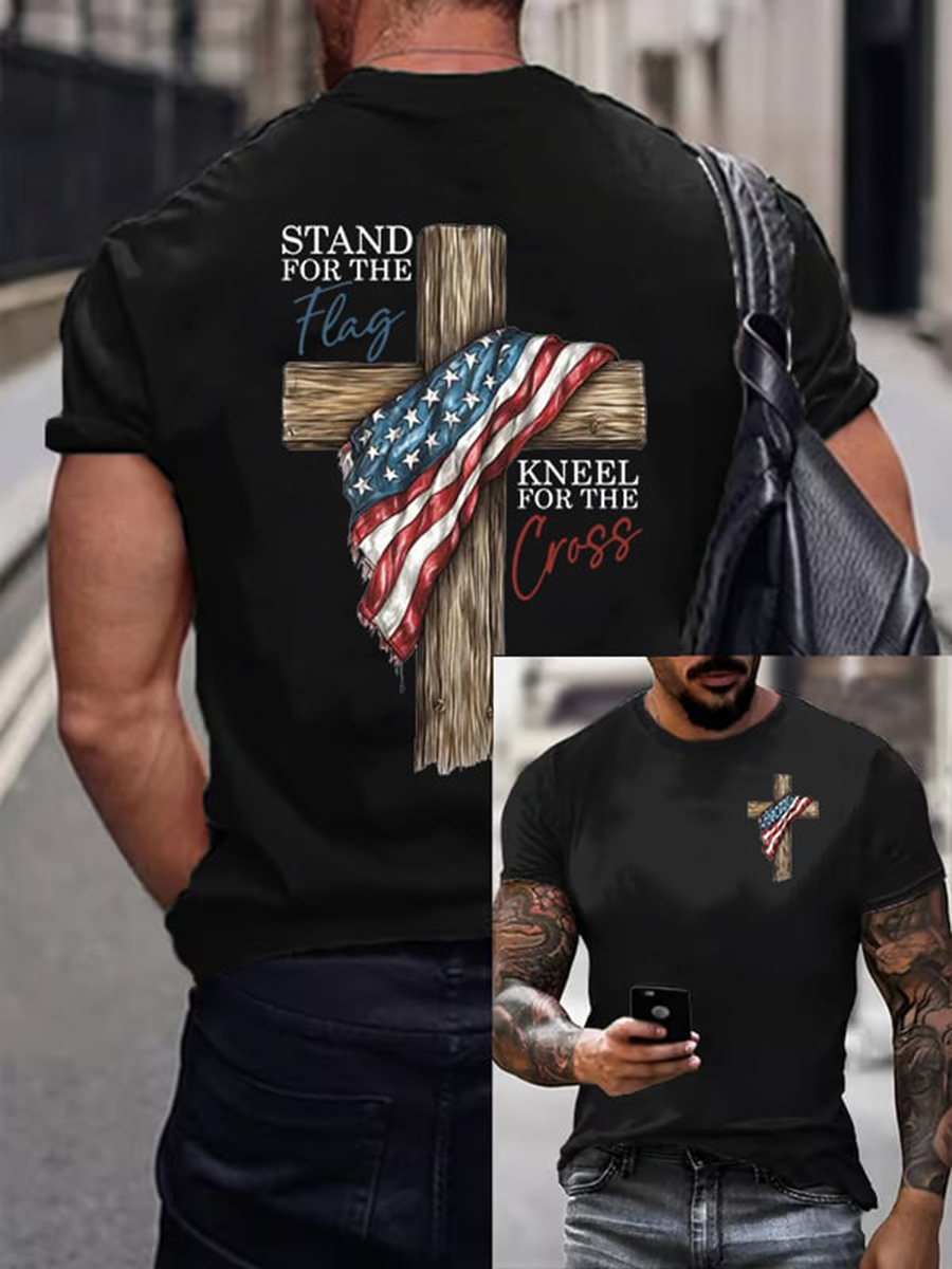 Men's Stand For The Flag Kneel For The Cross Short-sleeved T-shirt