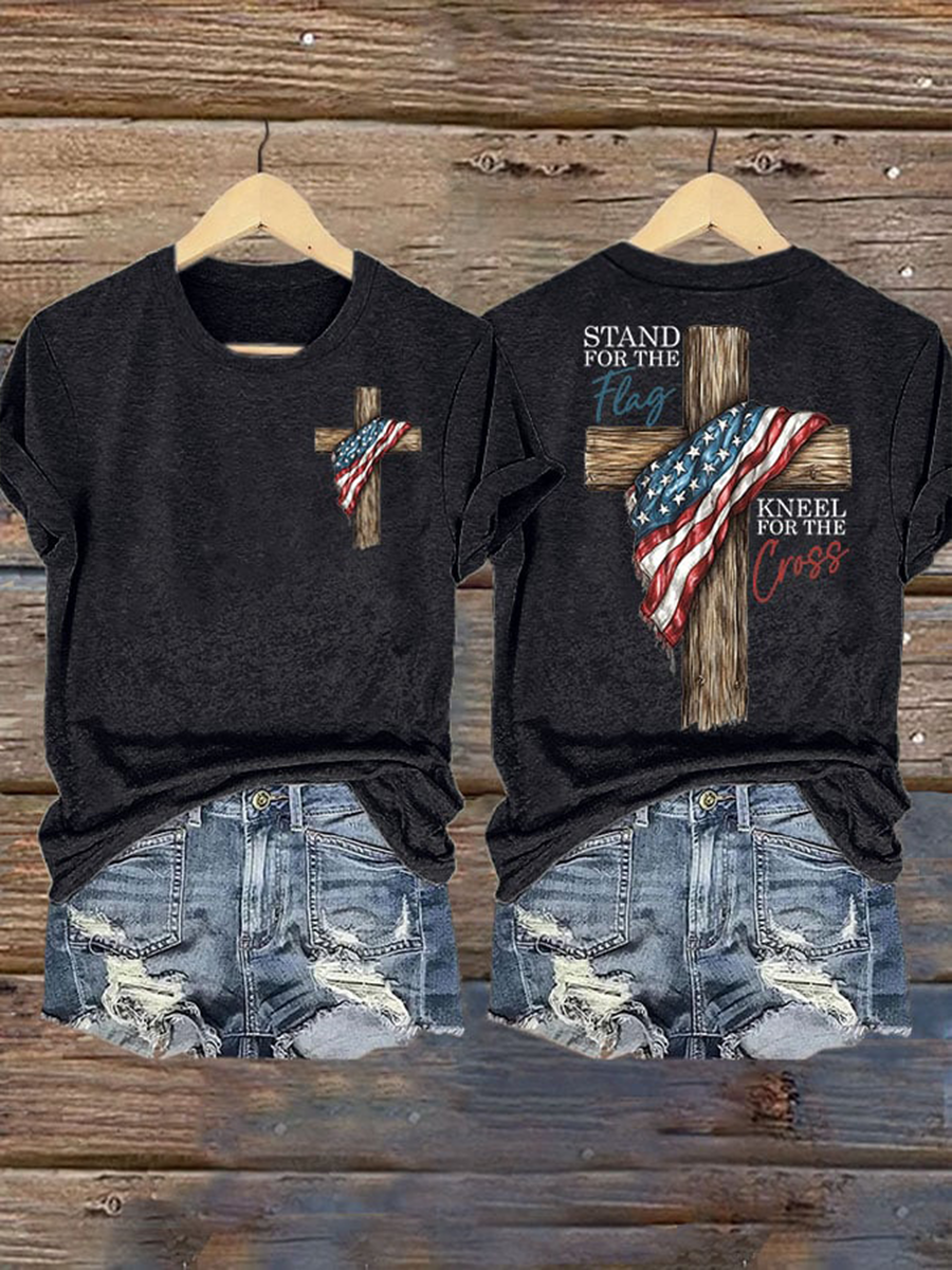 Women's Stand For The Flag Kneel For The Cross Short Sleeve T-Shirt