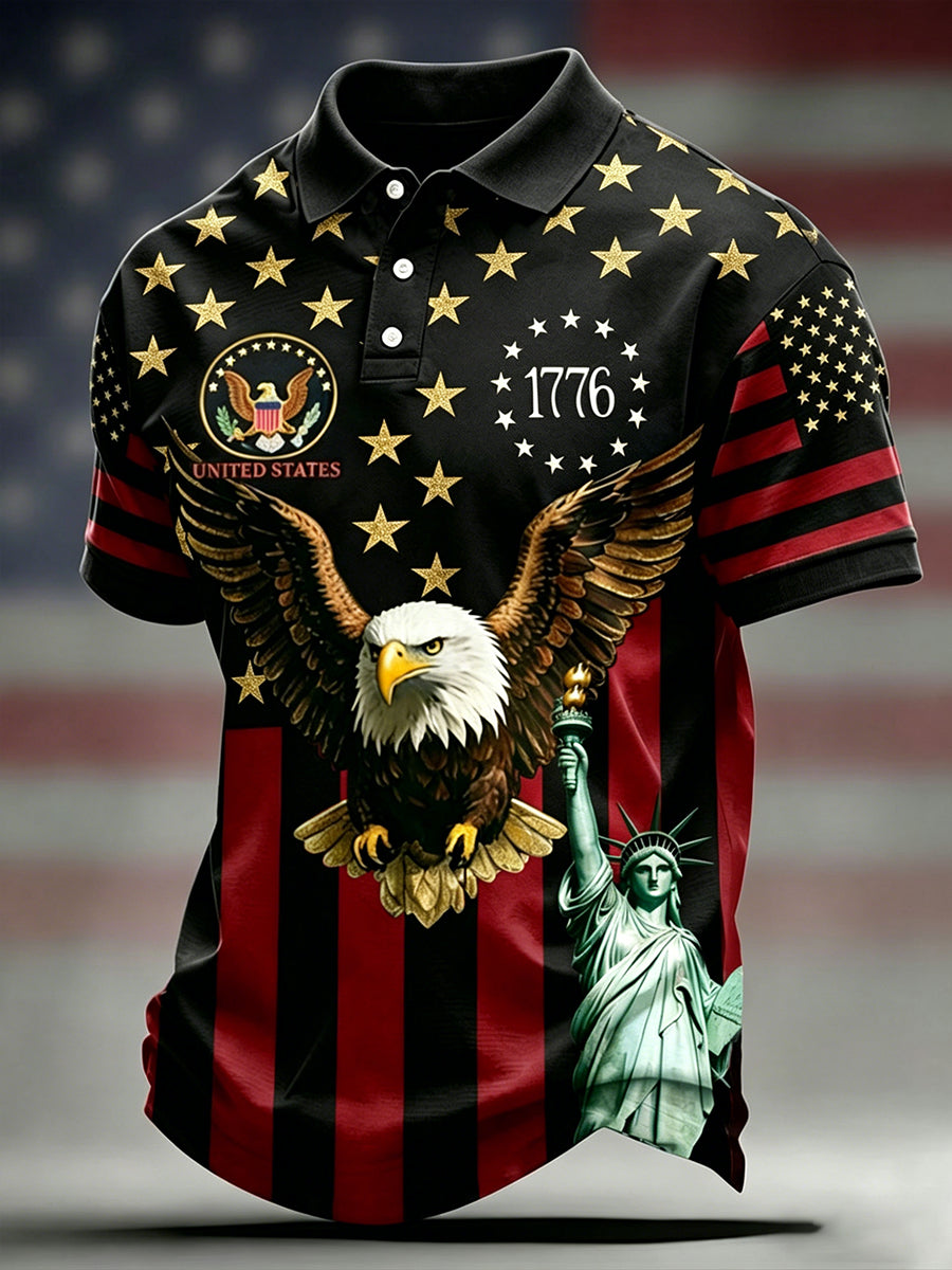 Men's Vintage Independence Day Flag Printed Short Sleeve Top
