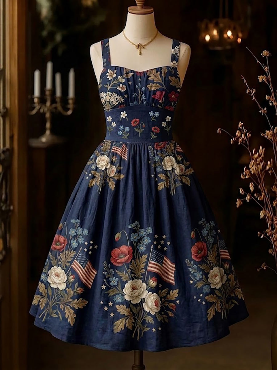 Women's Independence Day Retro Printed Elegant Dress