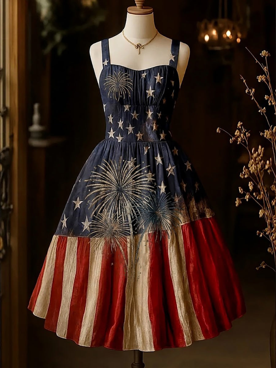 Women's Independence Day Retro Printed Elegant Dress