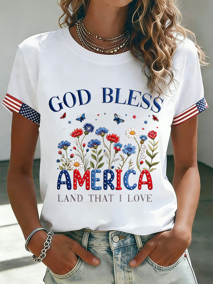 Women's God Bless America Short-sleeved T-shirt