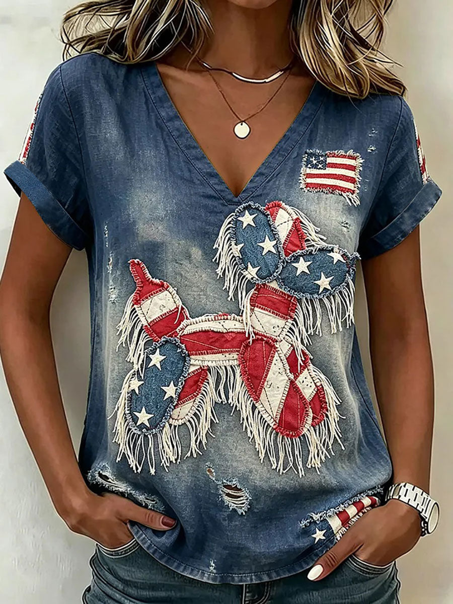 Women's American Flag Print Casual T-Shirt
