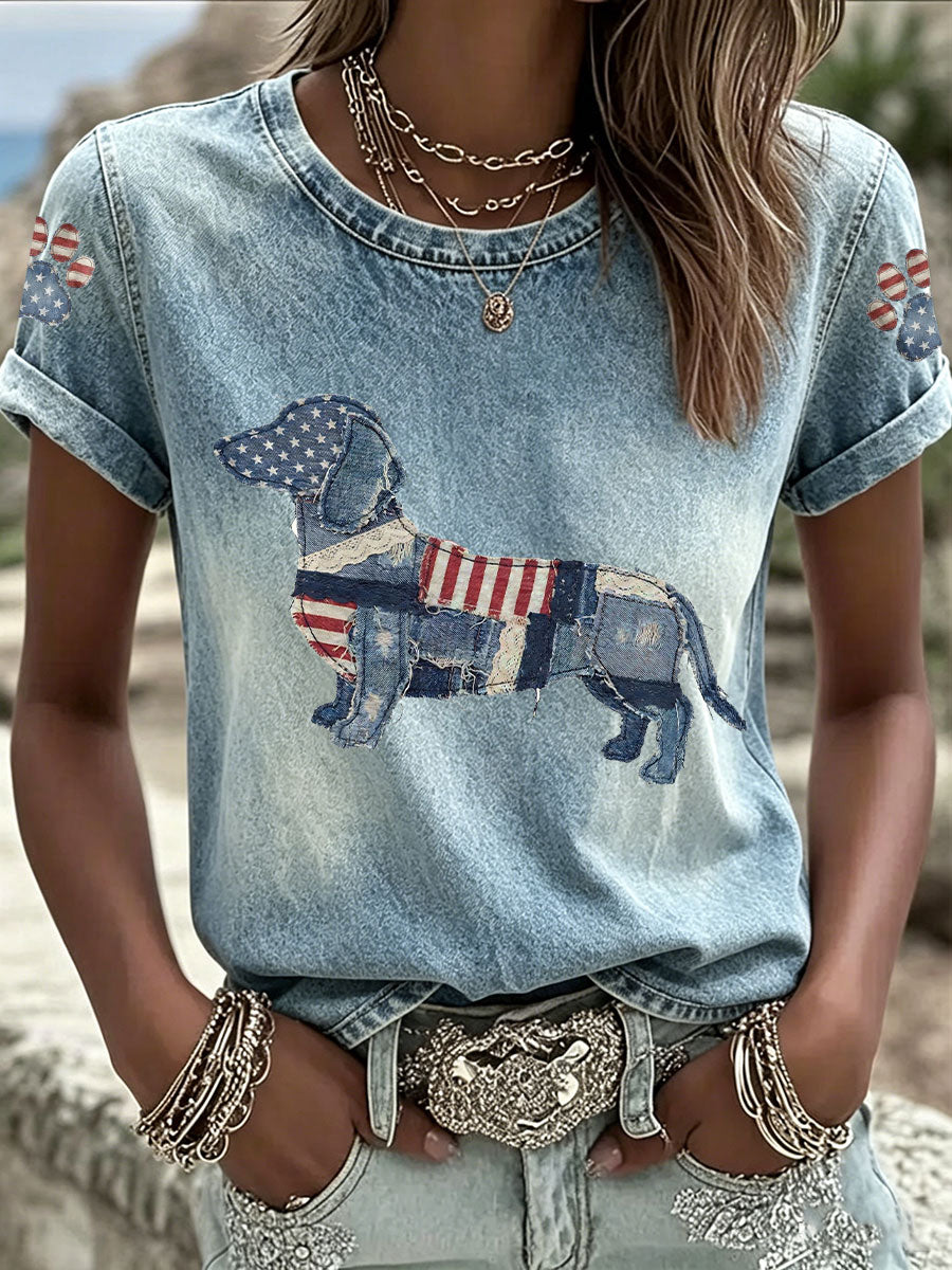 Women's Dachshund Print Casual T-Shirt