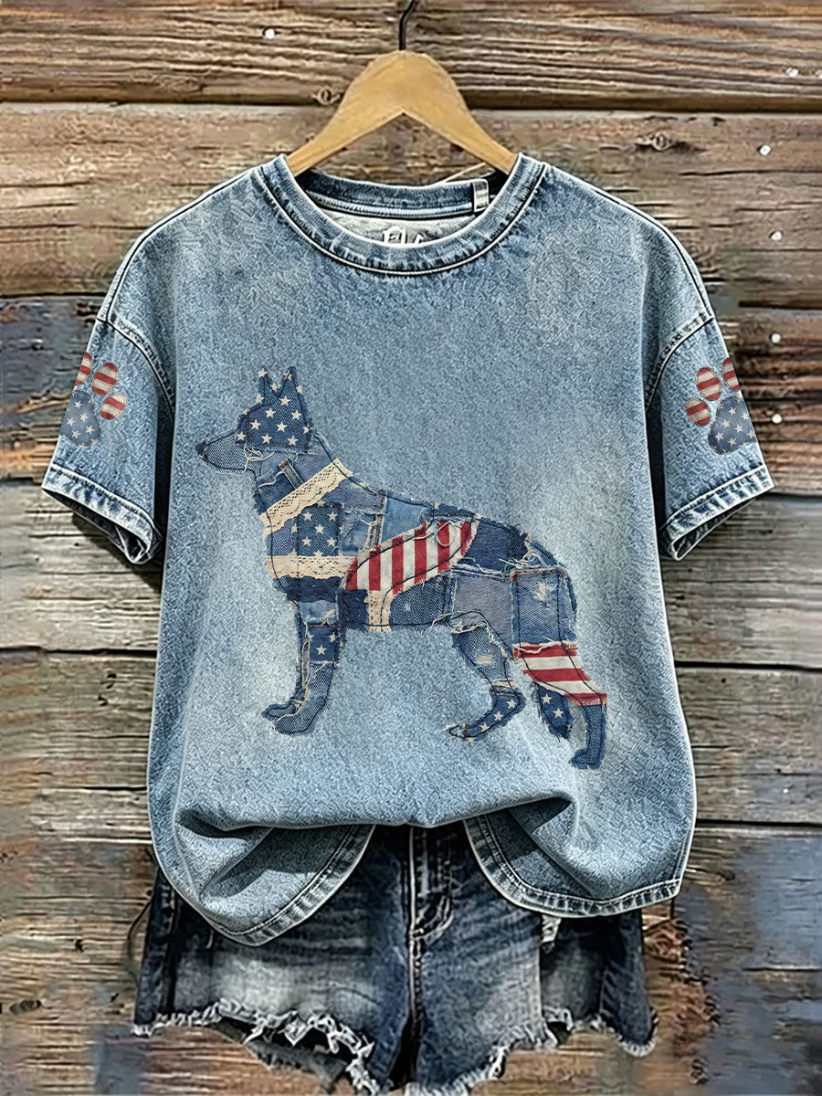 Women's German Shepherd Patchwork Print Casual T-Shirt