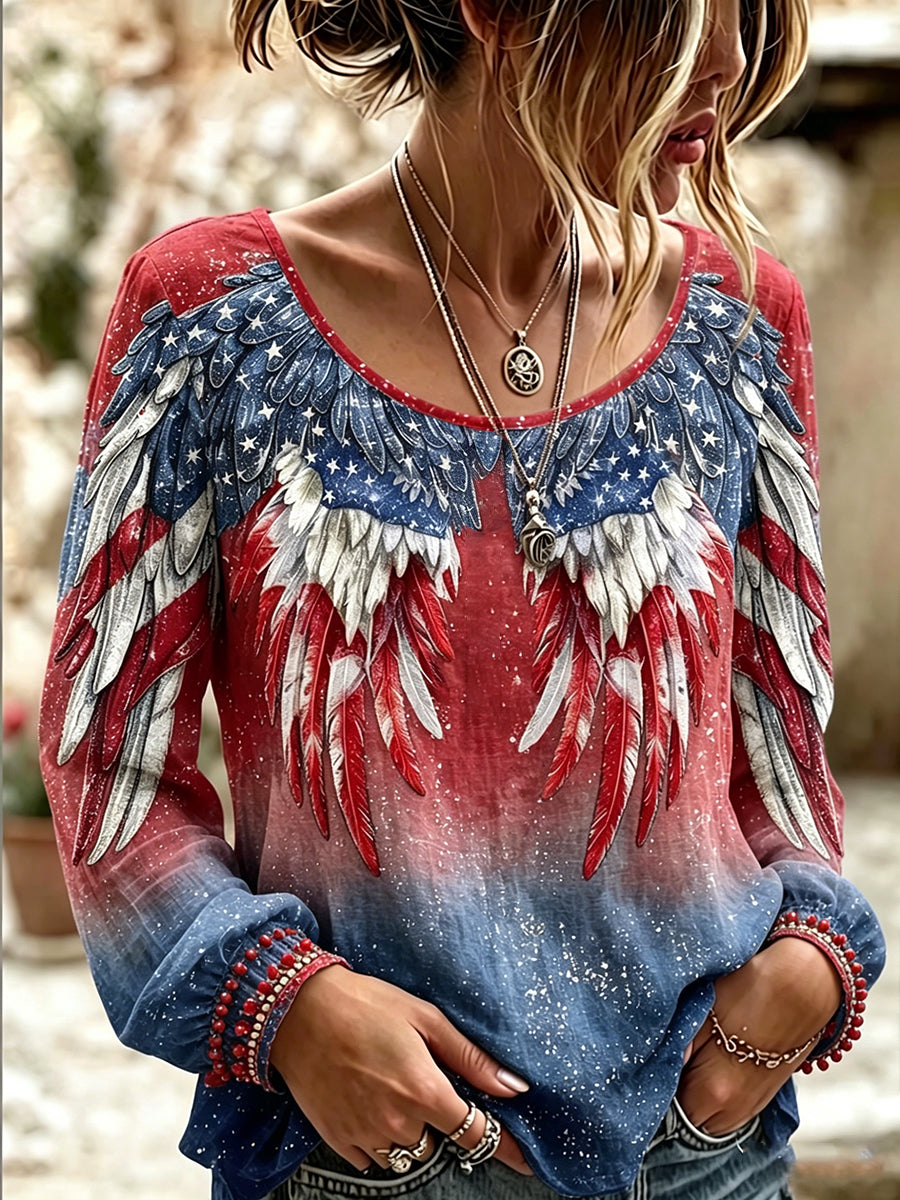 Women's Independence Day Flag  Pattern Casual Long-sleeve Top