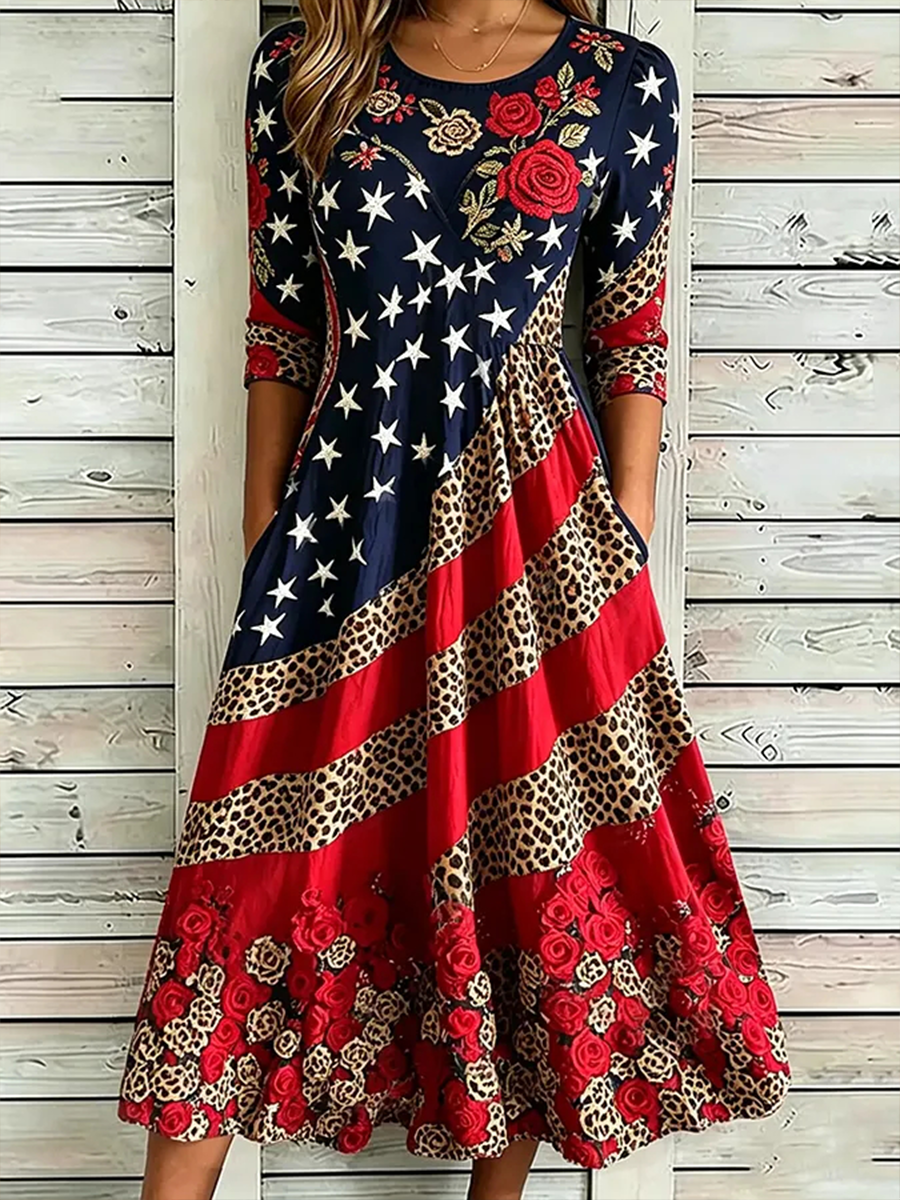 Women's American Flag Flowers Dresses