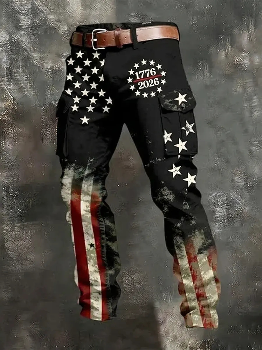 Men's 1776-2026 American Flag Casual Work Trousers