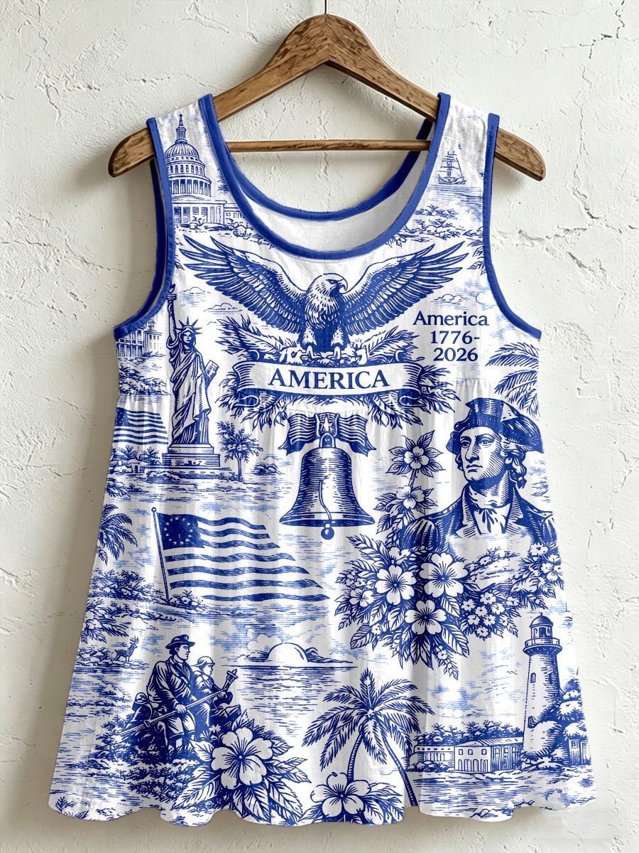 Women's America 1776-2026 Patriotic Cotton Linen Tank Top
