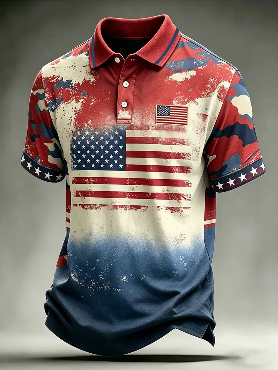 Men's Vintage Independence Day Flag  Art Print Short Sleeve Top
