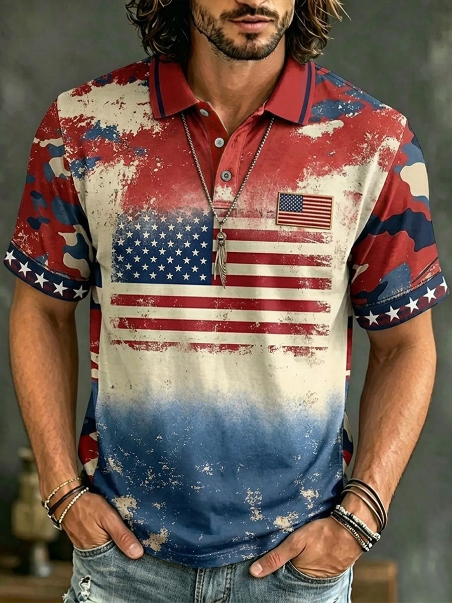 Men's Vintage Independence Day Flag  Art Print Short Sleeve Top
