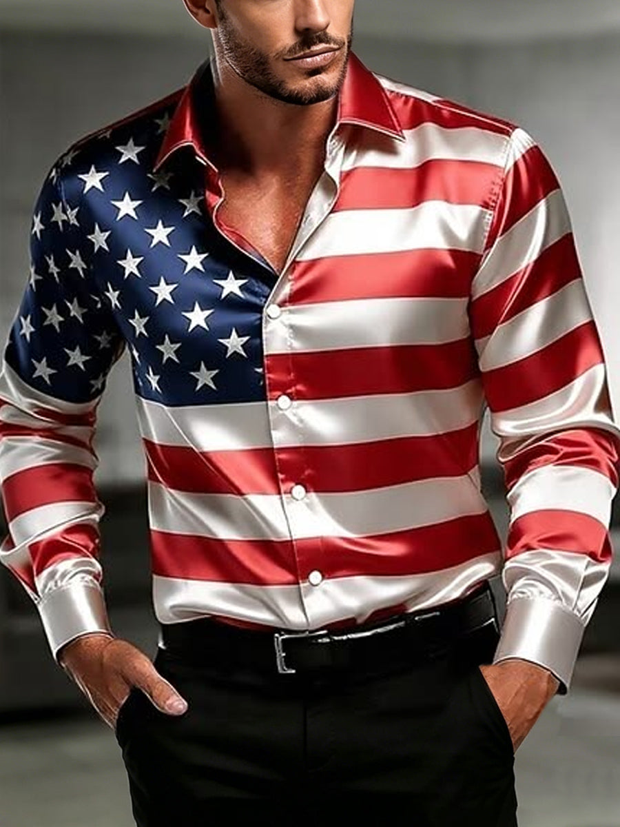 Men's Independence Day USA Flag Print Casual Patriotic Shirt
