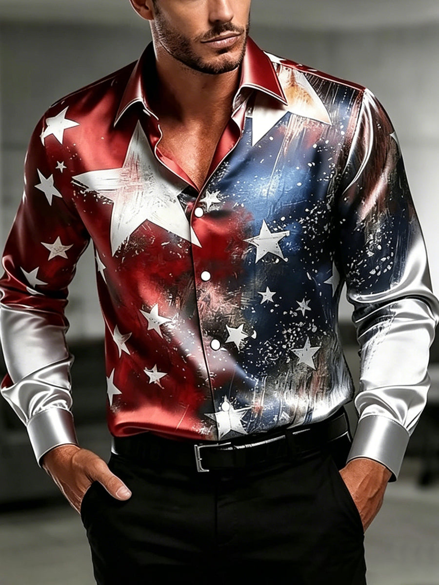 Men's Independence Day USA Flag Print Casual Patriotic Shirt