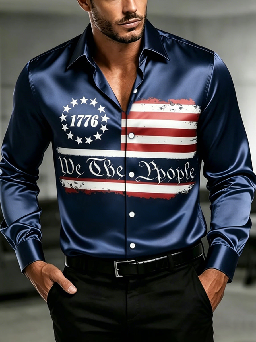Men's Independence Day USA Flag Print Casual Patriotic Shirt
