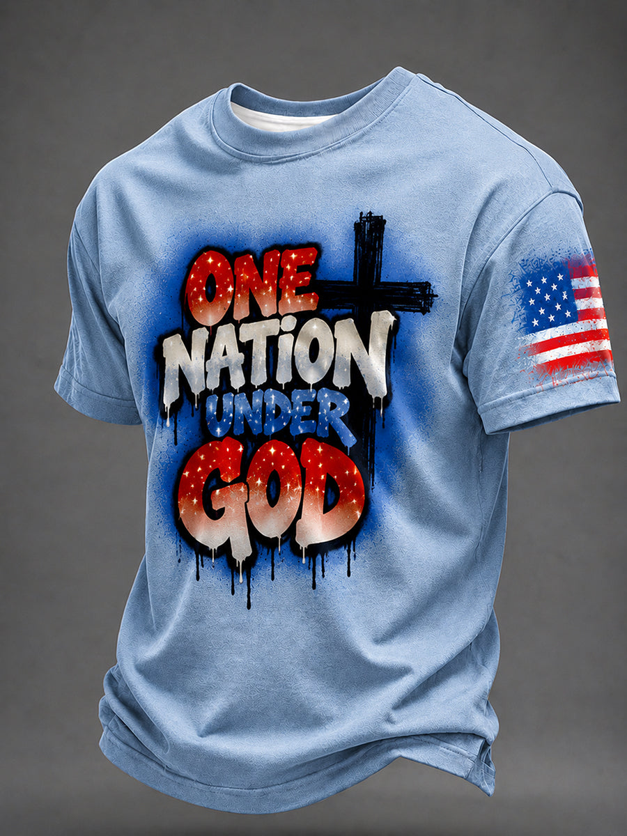 Men's Airbrush Style 4th of July Graffiti Print T-shirt