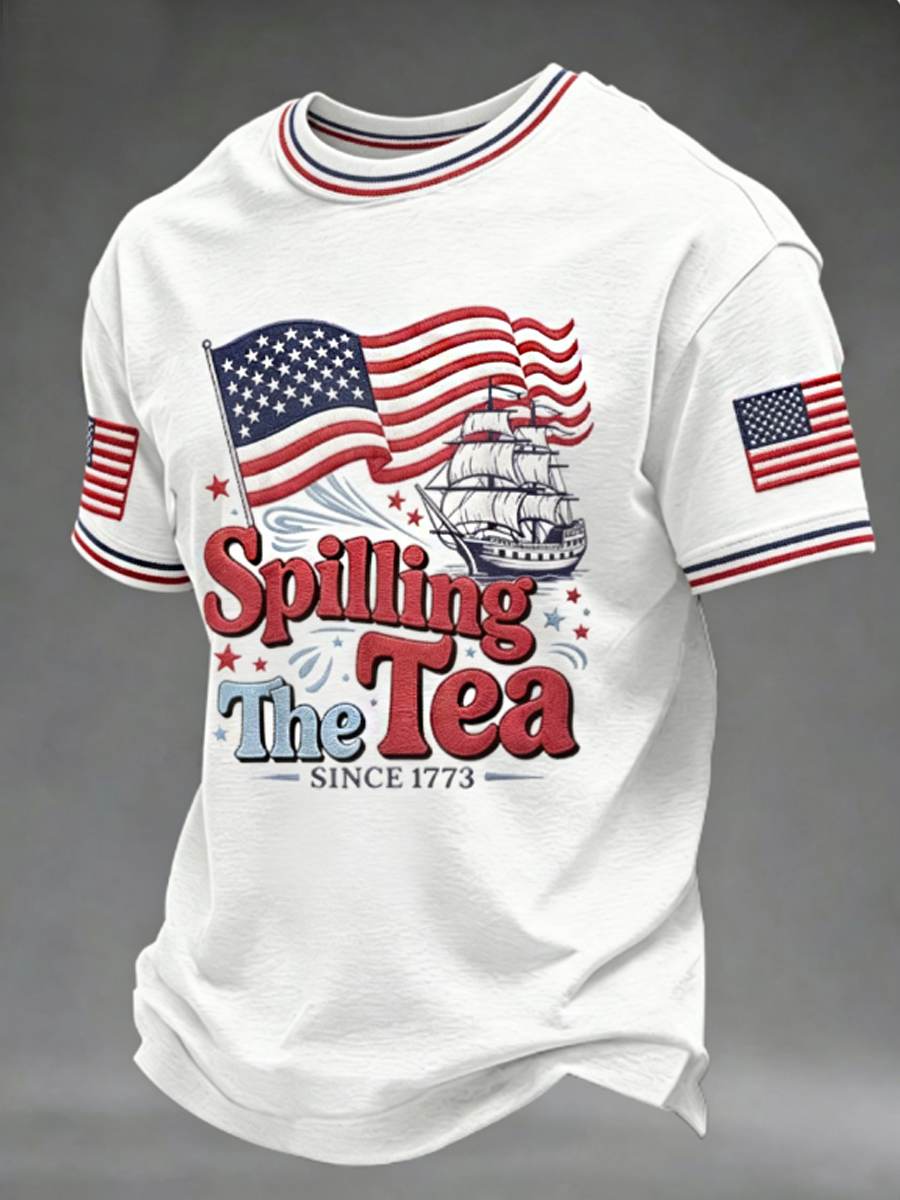 Men's Spilling The Tea Since 1773 4th of July Independence Day Tee