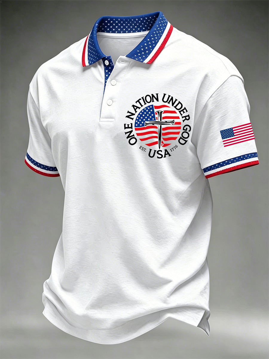 Men's Independence Day One Nation Under God Print Polo