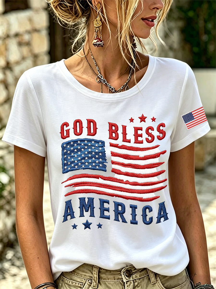 Women's Independence Day God Bless America Print Tee