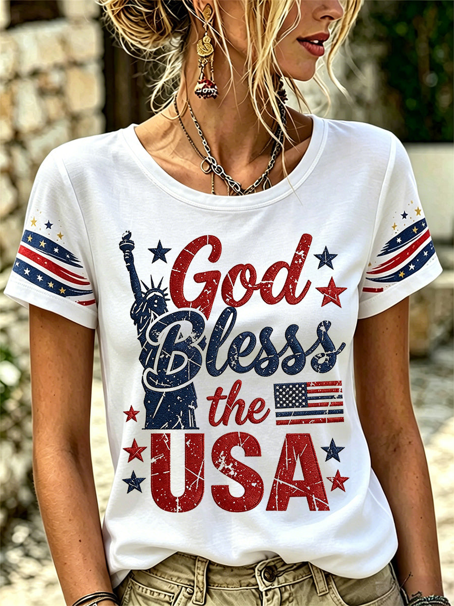 Women's Independence Day God Bless The USA Print Tee