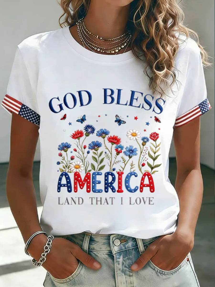Women's GOD BLESS AMERICA LAND THAT I LOVE Independence Day Tee