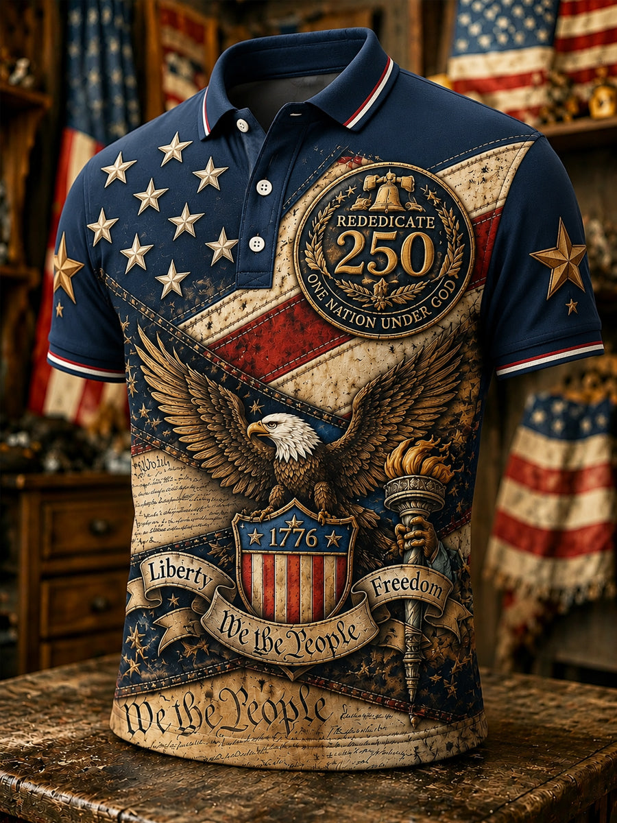 Men's Independence Day USA Flag Print Casual Polo