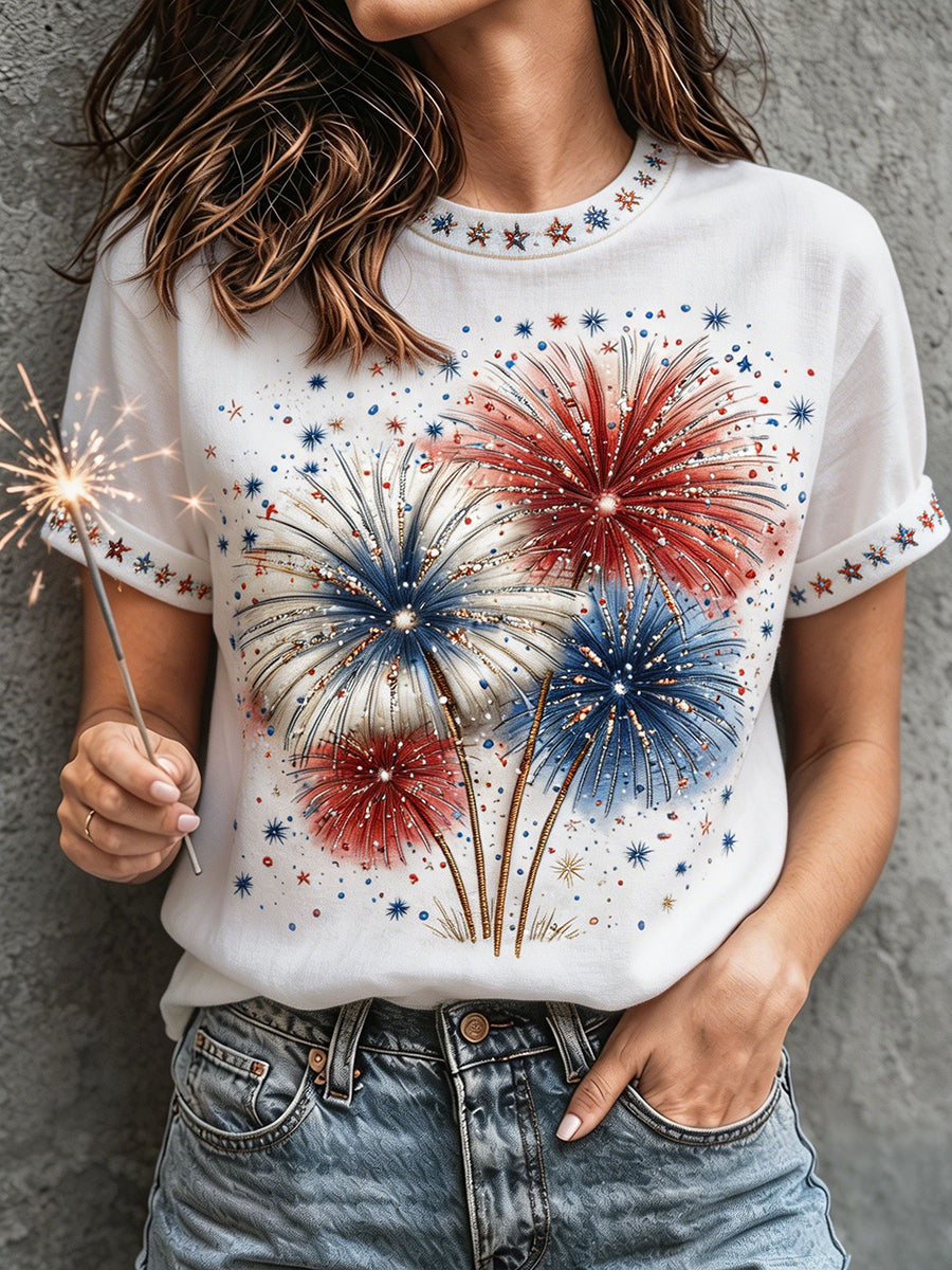 Women's 4th of July Freedom American Art Printed Linen T-shirt