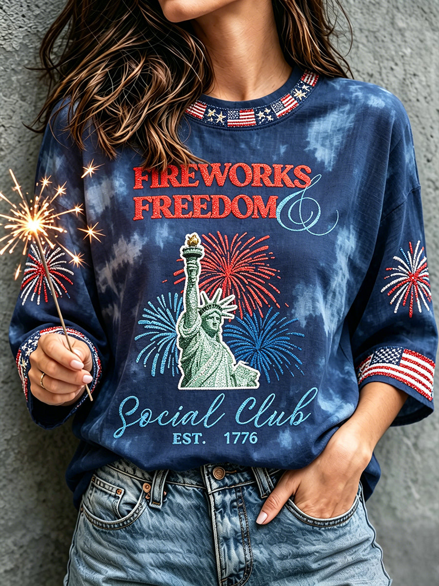 Women's 4th of July Freedom American Art Printed Linen Tops