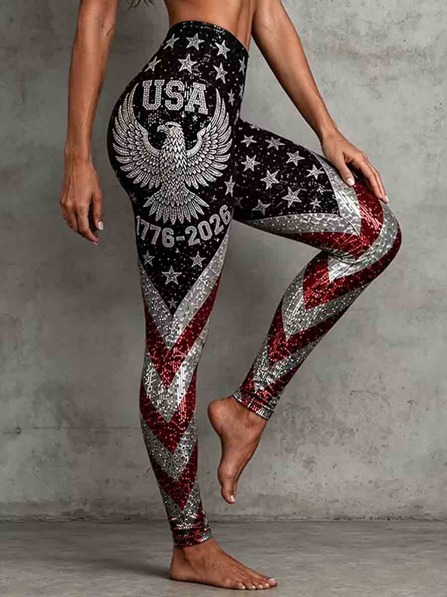 Women's Independence Day American Flag Stripes Art Print Leggings