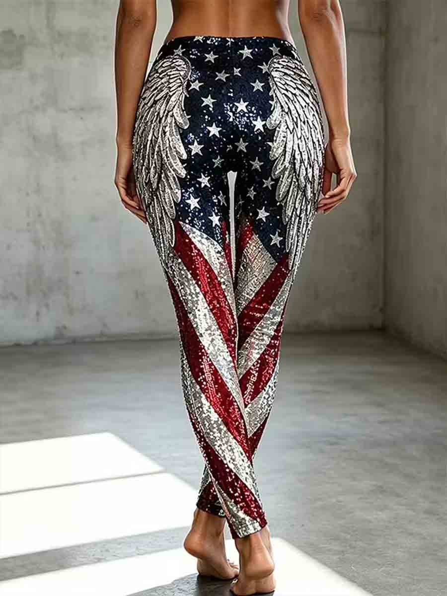 Women's Independence Day American Flag Stripes Art Print Leggings