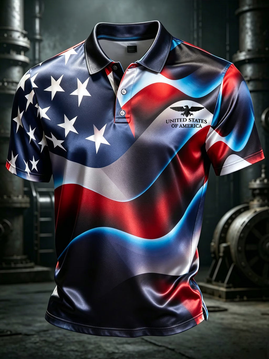Men's Independence Day USA Flag Print Casual Patriotic Polo