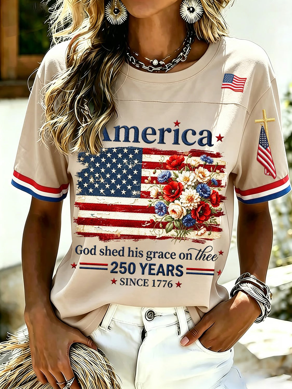 🔥Buy 3 Get 10% OFF 🔥Women's 250th Anniversary Print V-Neck Top