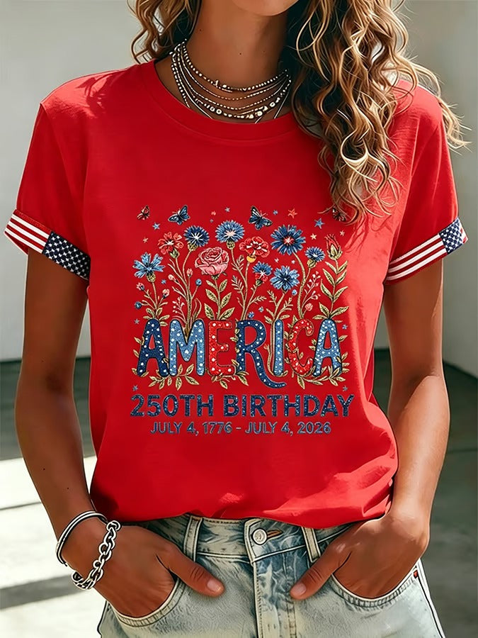 🔥Buy 3 Get 10% OFF 🔥Women's 250 Years Of Freedom Flower Art Print T-shirt