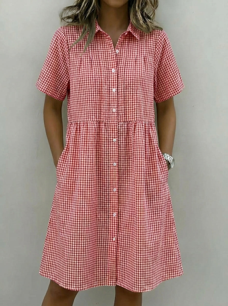 Today 49% off🔥Women’s Cotton Linen Gingham Button-Up Shirt Dress (BUY 2 GET FREE SHIPPING)