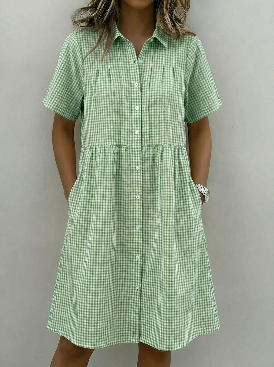 Today 49% off🔥Women’s Cotton Linen Gingham Button-Up Shirt Dress (BUY 2 GET FREE SHIPPING)